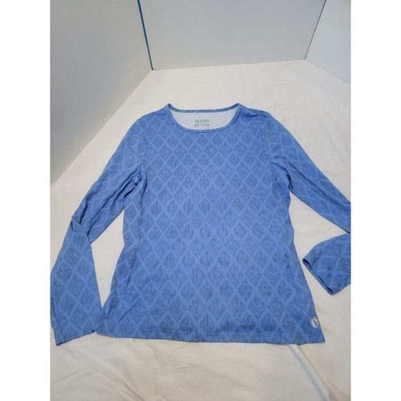 Hang Ten Women Long Sleeve Blue Geometric Large Rash‎ Guard Protection Shirt - Picture 2 of 8